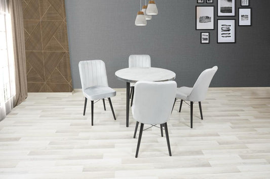 Lagina Round Wooden Table 90 cm and 4 Grey Fabric Chairs