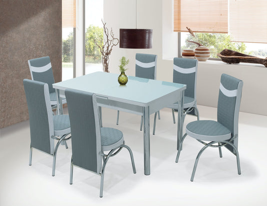 Grey & White Glass Dining Table & 6 Chairs Set