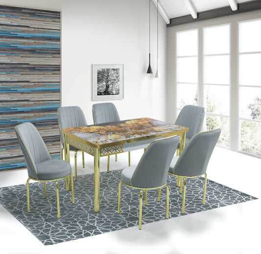 Anka Gold Dining Table & 6 Chairs Set